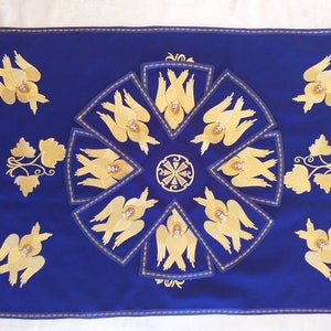 Orthodox set of chalice coverings, gold thread embroidery on satin cloth.used in orthodox chereh during liturgy,to cover chalice Size 50/65.