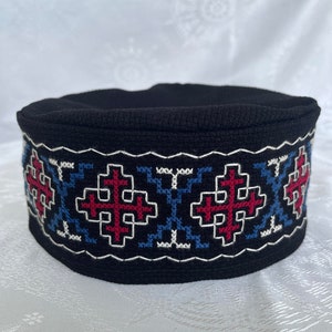 Hand embroidered hat,skufia,Fabric hat,Embroidered hat, Georgian traditional embroidery. Embroidered cross on the hat. Made to order.