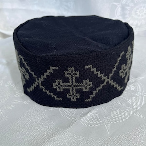 Hand embroidered hat,skufia,Fabric hat,Embroidered hat, Georgian traditional embroidery. Embroidered cross on the hat. Made to order. image 2