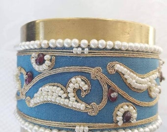 embroidered bracelet,fabric bracelet,Hand embroidered,embroidered jewelry,Metal bracelet,gift for her,cuff bracelet,woven bracelet,