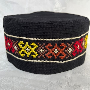 Hand embroidered hat,skufia,Fabric hat,Embroidered hat, Georgian traditional embroidery. Embroidered cross on the hat. Made to order.
