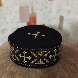 Hand embroidered hat,skufia,Fabric hat,Embroidered hat, Georgian traditional embroidery. Embroidered cross on the hat. Made to order.