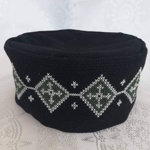 Hand embroidered hat,Fabric hat,Embroidered hat, Cross stitch, Georgian traditional embroidery. Embroidered cross on the hat. Made to order.