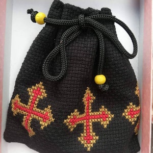 Beutel, Rosenkranz Beutel Fall gesticktes Kreuz, gesticktes Beutel, handgemachtes Beutel, schwarzes Beutel, eine kleine Tasche, gestickt mit Kreuzen, Segeltuchbeutel.