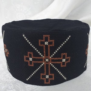 skufia,georgian wool hat,georgian traditional hats,traditional hat,orthodox hat,priest hat,hand embroidered hat,finnish hat,orthodox cross.