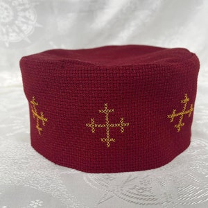 Hand embroidered hat,skufia,Fabric hat,Embroidered hat,Georgian traditional embroidery.Embroidered cross on the hat.Ethnographic hat.