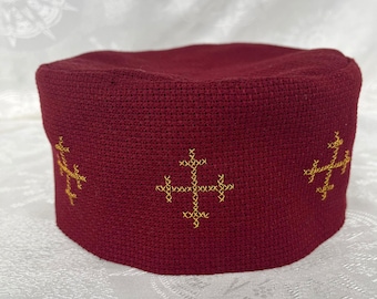 Hand embroidered hat,skufia,Fabric hat,Embroidered hat,Georgian traditional embroidery.Embroidered cross on the hat.Ethnographic hat.