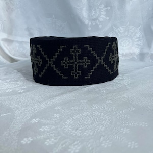 Hand embroidered hat,skufia,Fabric hat,Embroidered hat, Georgian traditional embroidery. Embroidered cross on the hat. Made to order. image 1