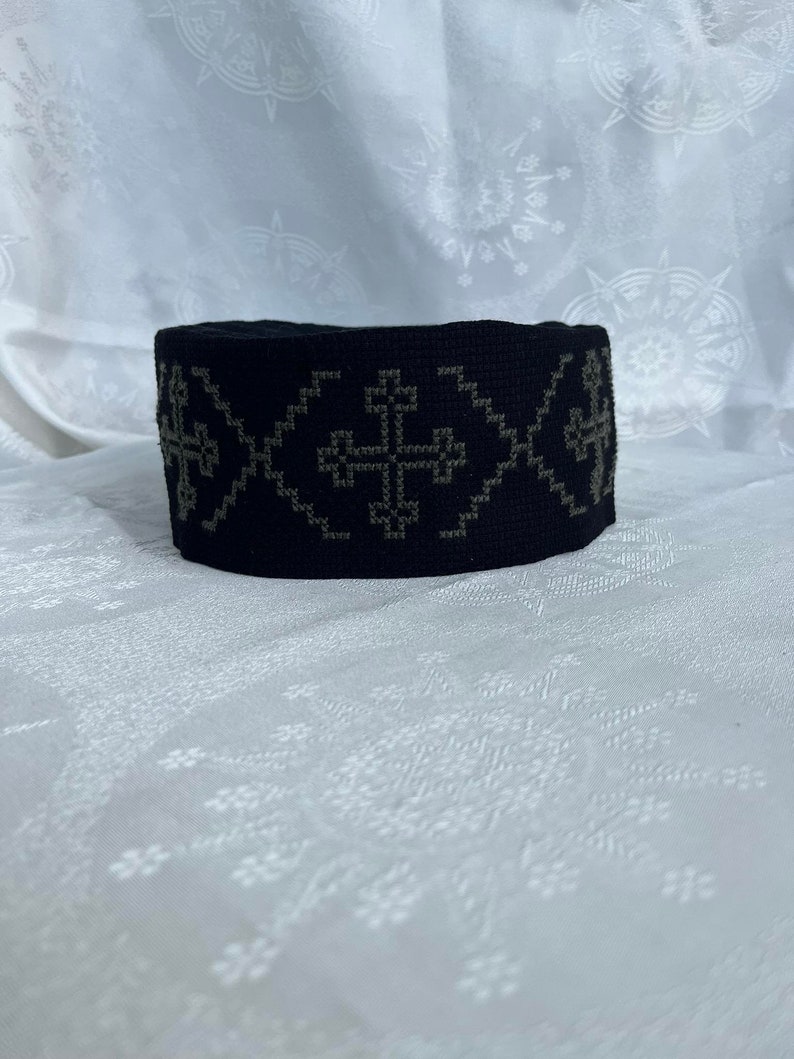 Hand embroidered hat,skufia,Fabric hat,Embroidered hat, Georgian traditional embroidery. Embroidered cross on the hat. Made to order. image 1