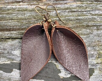 Handmade leaf leather earrings