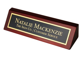 Personalized Office Name Plate for Desk - Engraved Business Desk Name Plate in Rosewood - Includes Engraving