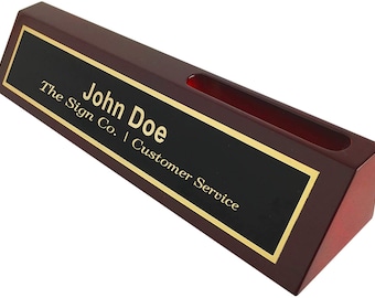Placa de escritorio personalizada con grabado para negocios y tarjetero - Placa ejecutiva - Grabado gratuito