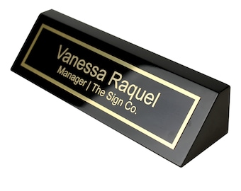 Personalized Business Desk Name Plate - Office Name Plate for Desk - Black Piano - Includes Engraving