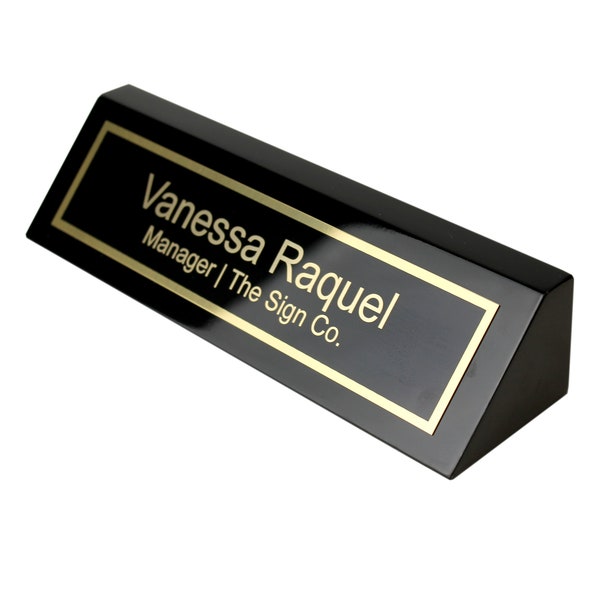 Personalized Business Desk Name Plate - Office Name Plate for Desk - Black Piano - Includes Engraving