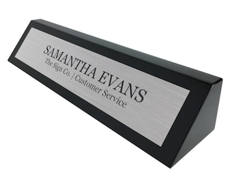 Personalized Business Custom Desk Name Plate with Black Piano Finish - Executive Name Plate - Office Desk Plate - Free Engraving