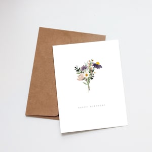 Aquarelle de carte d'anniversaire | Carte de voeux faite main | Anniversaire maman soeur fille amie petite amie | fleurs de jardin floral fleurs sauvages