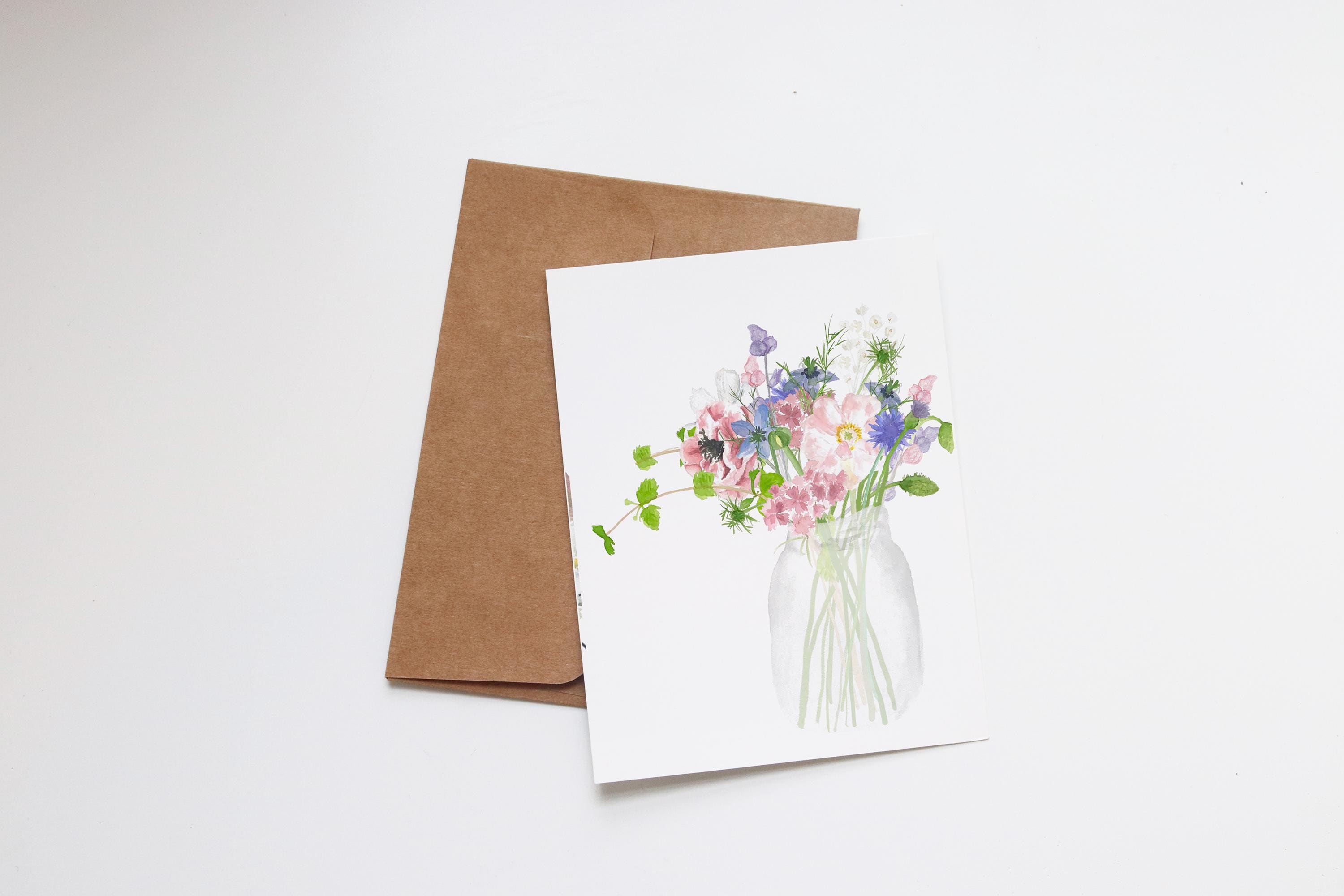 Blank Floral Greeting Card | Watercolor Blank Note Cards | Flowers ...