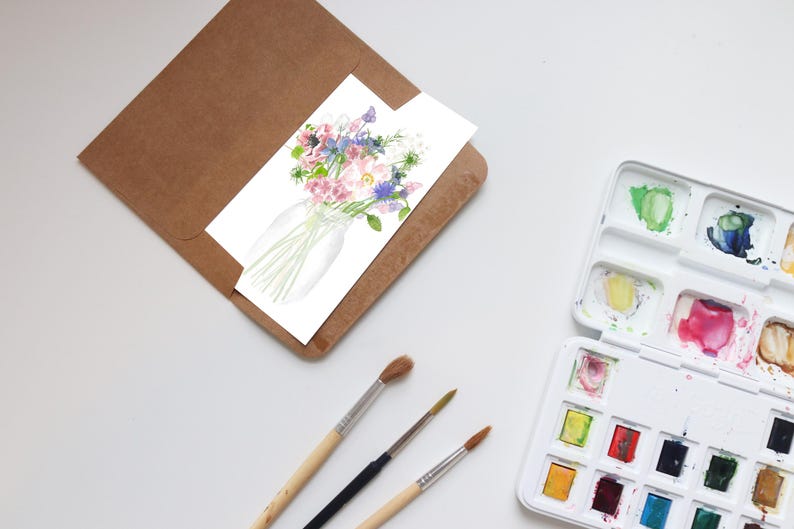 Blank Floral Greeting Card | Watercolor Blank Note Cards | Flowers ...
