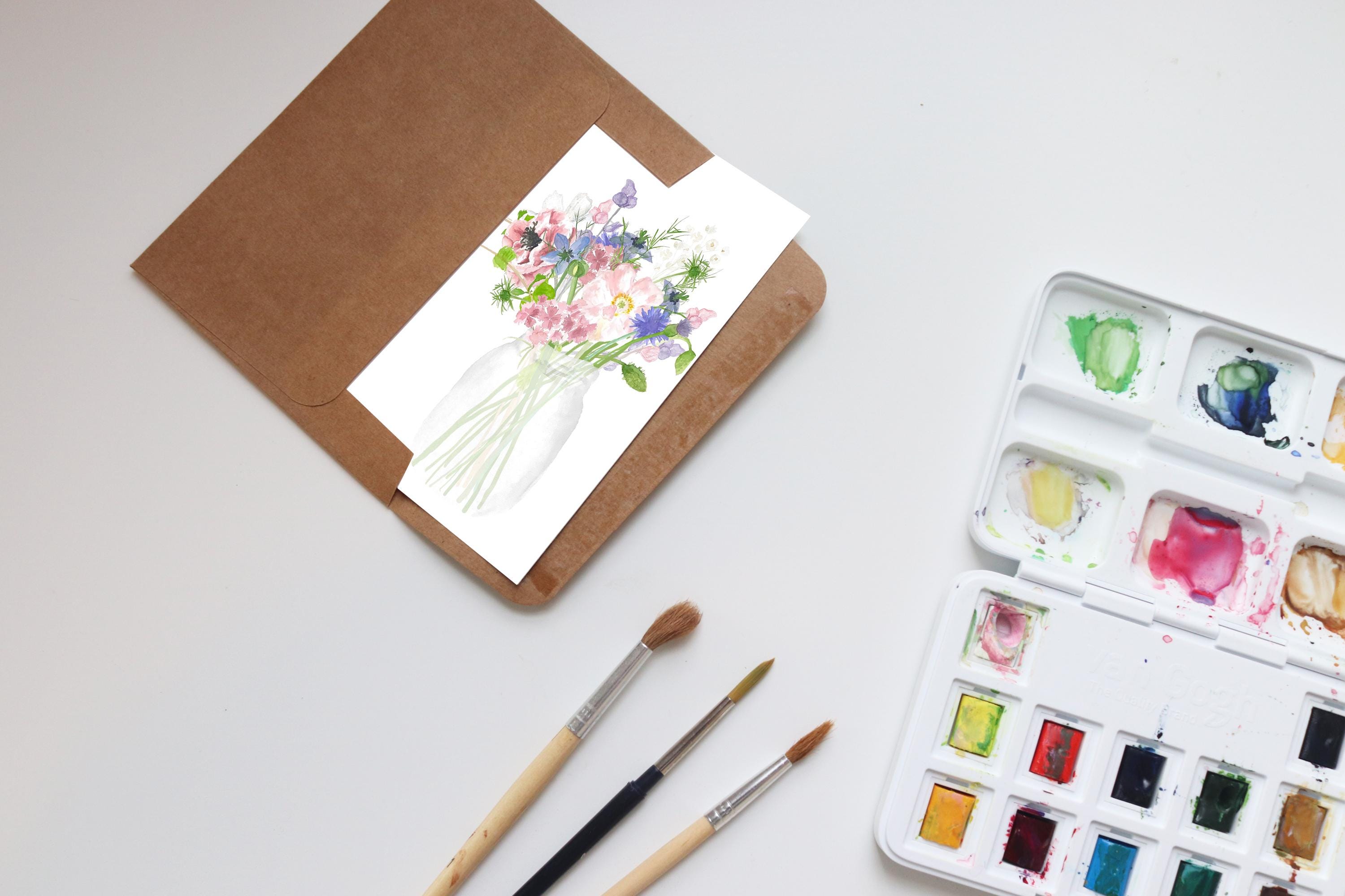 Blank Floral Greeting Card | Watercolor Blank Note Cards | Flowers ...
