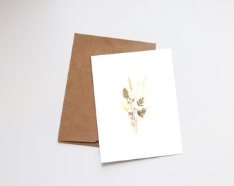 Blank Dried Florals Greeting Card | Watercolor Blank Note Cards | Watercolour Art | Pampas Grass | Plant Birthday Card