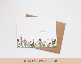 Printable Mother's Day Card | Floral Cards | Hand painted Watercolor Mom | Printable | Instant Download | Wildflowers