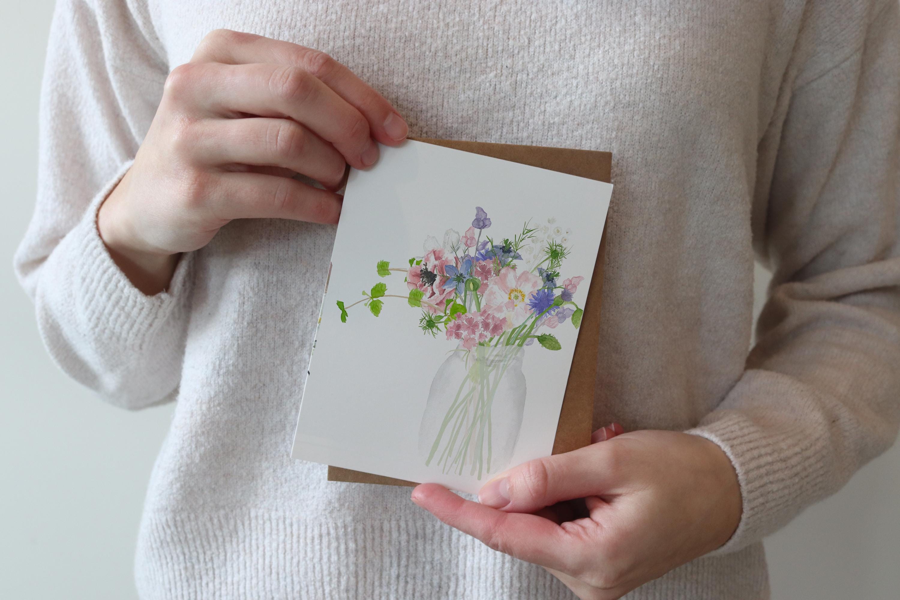 Blank Floral Greeting Card | Watercolor Blank Note Cards | Flowers ...