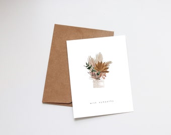 Sympathy Card | Minimalist Greeting Card | Watercolor Print | With Sympathy | Thinking of You | Blank Note Card | Boho Vintage Dried Florals