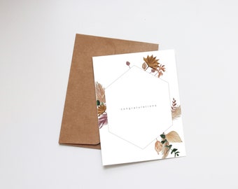 Congratulations Greeting Card | Watercolour Boho Card | Dried Florals Pampas Grass | Vintage | Wedding Graduation Grad Baby Engagement Card