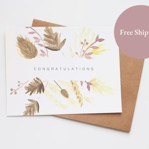 Carte de voeux de félicitations | Carte Boho aquarelle | Fleurs séchées Herbe de la pampa | millésime | Carte de fiançailles de bébé diplômé pour l'obtention du diplôme de mariage