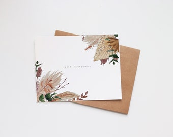 Sympathy Card | Minimalist Greeting Card | Watercolor Print | With Sympathy | Thinking of You | Blank Note Card | Boho Vintage Dried Florals