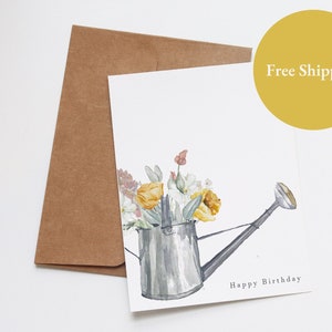 Geburtstagskarte Aquarell | Handgemachte Grußkarte | Mutter Schwester Tochter Freund Frau Geburtstag | Florale Garten Biene Blumen Minimalistisch