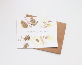 Congratulations Greeting Card | Watercolour Boho Card | Dried Florals Pampas Grass | Vintage | Wedding Graduation Grad Baby Engagement Card