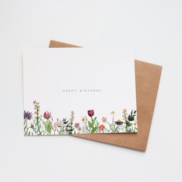 Handmade Watercolor Birthday Card: Wildflower Floral Design