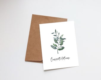 Congratulations Greeting Card | Watercolour Botanical Card | Wedding Graduation Grad Baby Engagement Card