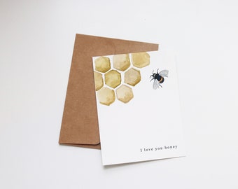 I Love You Honey Card: Watercolor Bee Anniversary Card