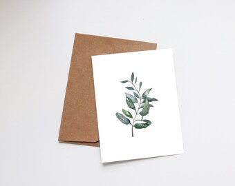 Blank Minimalist Greeting Card | Wild Leaves | Botanical Note Card | Watercolor Print Greenery | Any Occasion