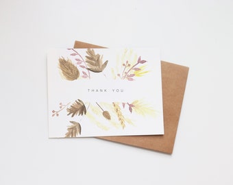 Thank You Watercolor Greeting Card | Blank Note Card | Vintage Boho Dried Florals Card | Hand Painted Watercolor Card | Thanks