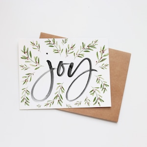 Tarjetas navideñas con acuarela - Tarjetas festivas ilustradas - Regalos navideños - Tarjetas en blanco - Feliz Navidad - Invierno con flores y vegetación - Paz y alegría