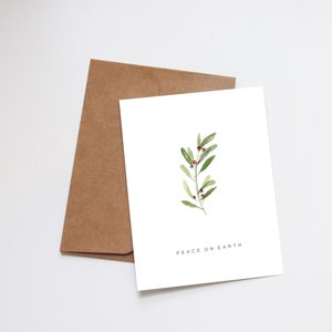 Tarjetas navideñas en acuarela - Paz en la Tierra - Regalo navideño - Tarjeta en blanco - Feliz Navidad - Invierno floral con vegetación