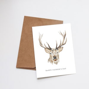 Carte de fête des pères rustique avec cerf aquarelle