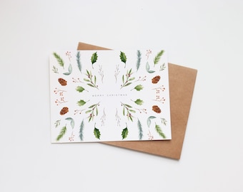 Christmas Watercolor Cards - Illustrated Holiday Cards - Holiday Gift - Card Blank - Merry Christmas - Greenery Floral Winter