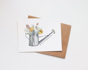 Thank You Card Watercolor | Handmade Greeting Card | Mom Sister Daughter Friend Wife Birthday Teacher | Floral Garden Vintage Minimalist
