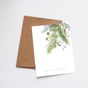 Aquarelles de Noël - Cartes de vœux illustrées - Cadeau de Noël - Carte vierge - Joyeux Noël - Verdure Floral hiver