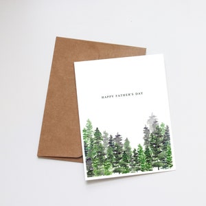 Carte de fête des pères faite main | de voeux aquarelle | Bonne fête des pères | Montagnes Arbres à l'extérieur | carte pour les papas | Aquarelle