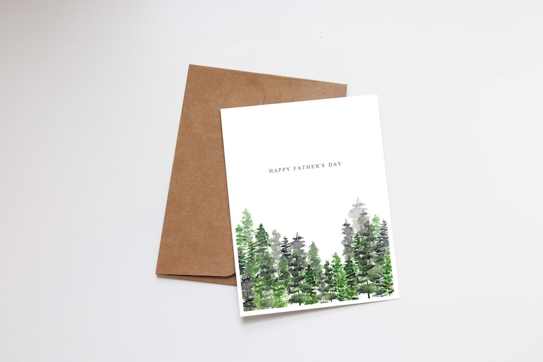 Father's Day Card Handmade Watercolor Greeting Card Happy Father's Day Mountains Trees Outdoors Dads Card Watercolour image 1