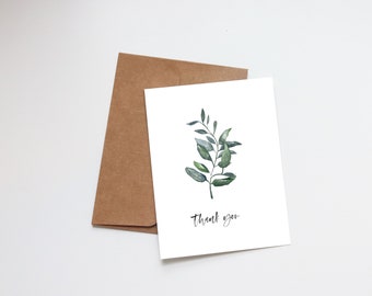 Thank You Watercolor Greeting Card | Blank Note Card | Botanical Greenery Eucalyptus Card | Hand Painted Watercolor Card | Thanks