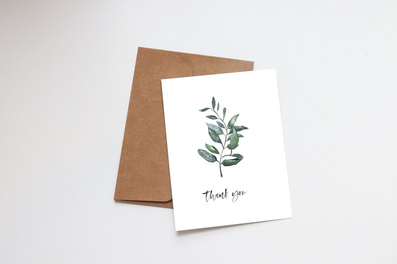 Thank You Watercolor Greeting Card Blank Note Card Botanical Greenery Eucalyptus Card Hand Painted Watercolor Card Thanks image 1