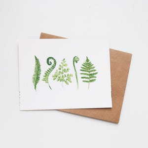 Carte de voeux botanique vierge | de correspondance vierges à l'aquarelle | Aquarelle | Fougères Art du nord-ouest du Pacifique | Carte d'anniversaire plante