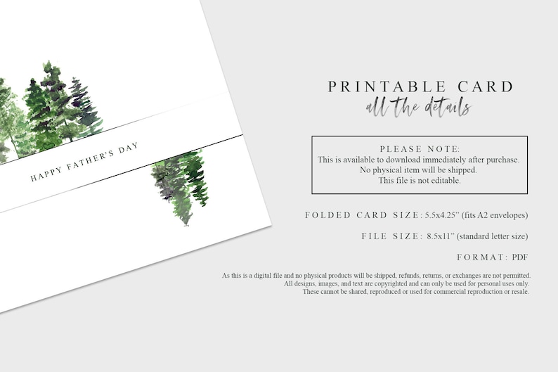Father's Day Card Handmade Watercolor Greeting Card Happy Father's Day Mountains Trees Outdoors Dads Printable Digital Download image 3