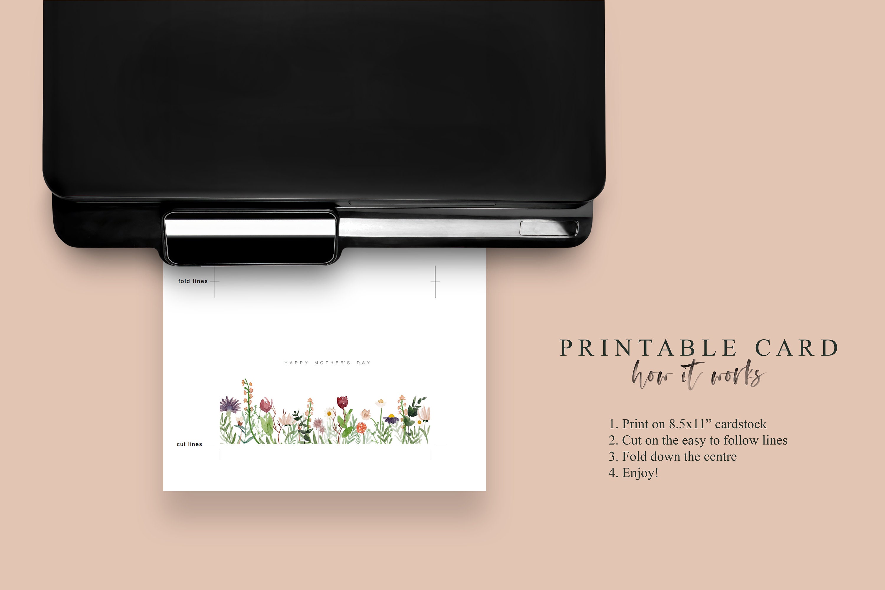 Printable Mother's Day Card Floral Cards Hand Painted Watercolor Mom ...